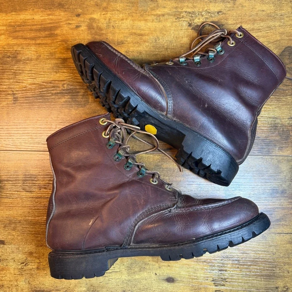 Herman Survivors Vintage Brown Leather Moc Toe‎ Vibram Work Boots Mens 10